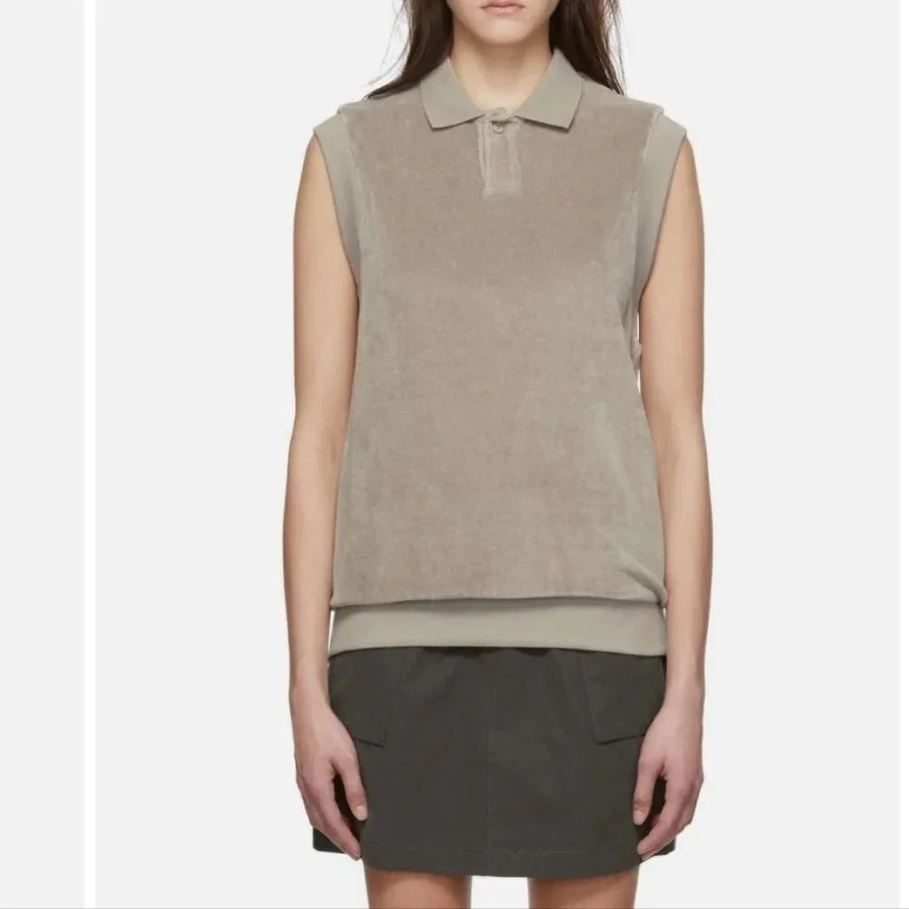 ESSENTIALS Taupe Cotton Polo sleeves shirt size small